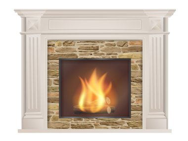 Classic fireplace with natural stone and furnace clipart