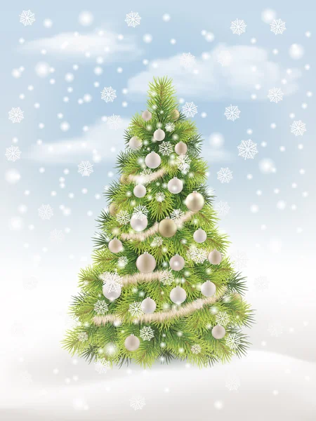 Árvore de Natal e flocos de neve — Vetor de Stock