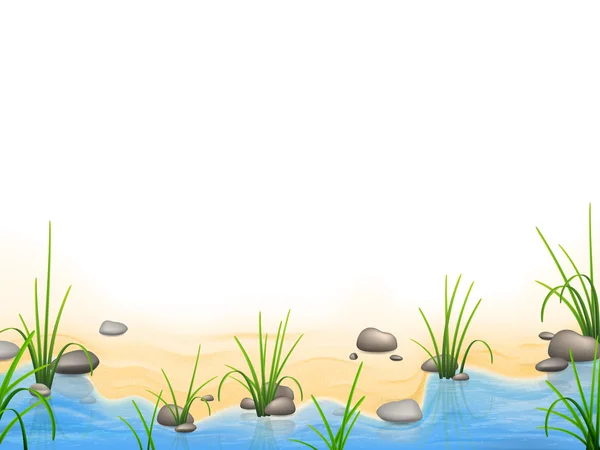 草和河岸上的小石子 — 图库矢量图片