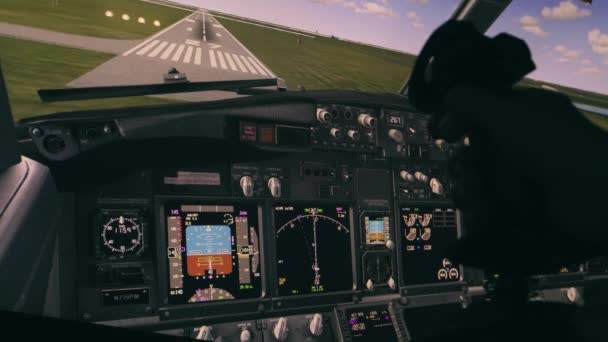 Simulador de voo Avião comercial Aeroporto de aterragem — Vídeo de Stock