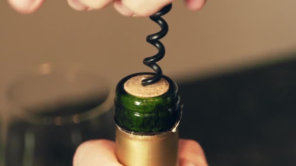 Opening a Bottle of Wine Corkscrew — 图库视频影像