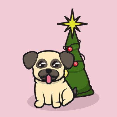 Xmas Pug web simgesi, basit vektör illüstrasyonu 