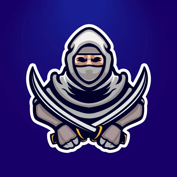 Mavi arkaplanda ninja, vektör illüstrasyonu 