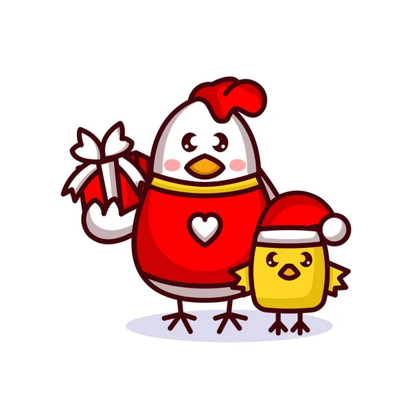Christmas Chick Hen Vector Illustration — Stock Vector