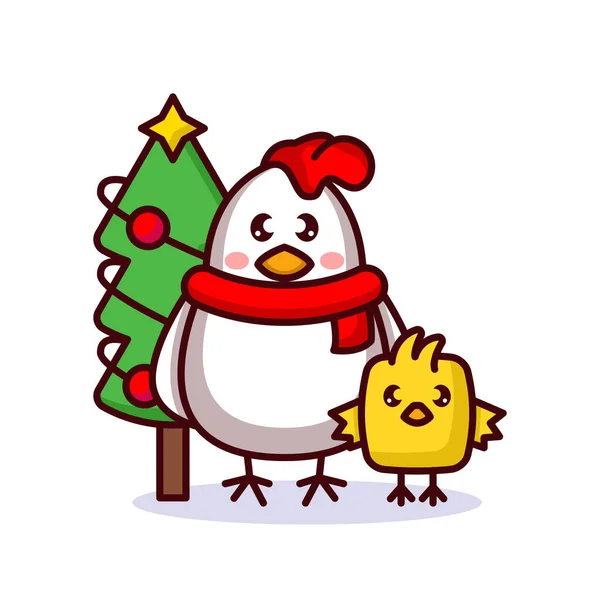 Рождественская Курица Цыпленок Векторная Иллюстрация — стоковый вектор