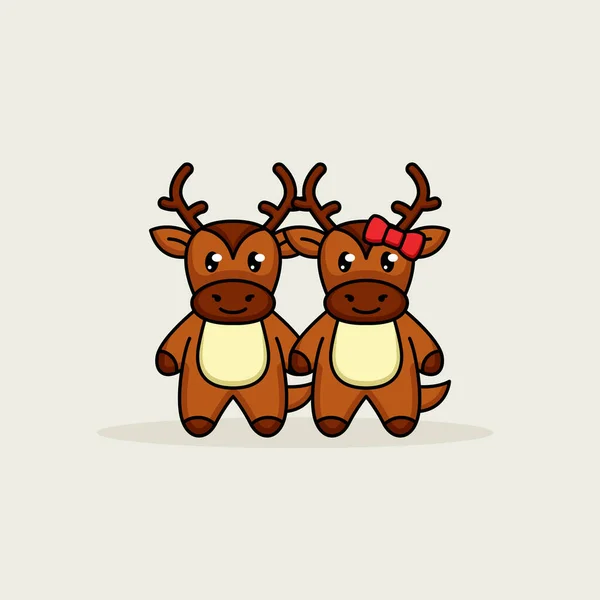 Couple Deers Valentine Card Vector Illustration — Stock Vector