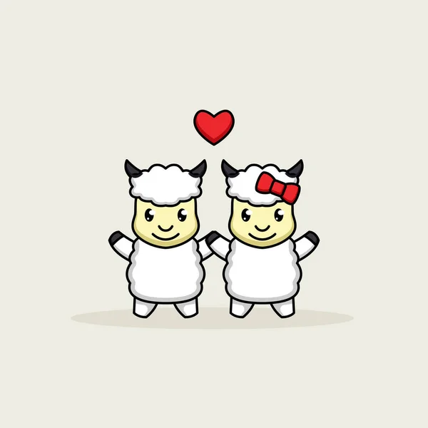 Couple Moutons Mignons Pour Carte Saint Valentin Illustration Vectorielle — Image vectorielle