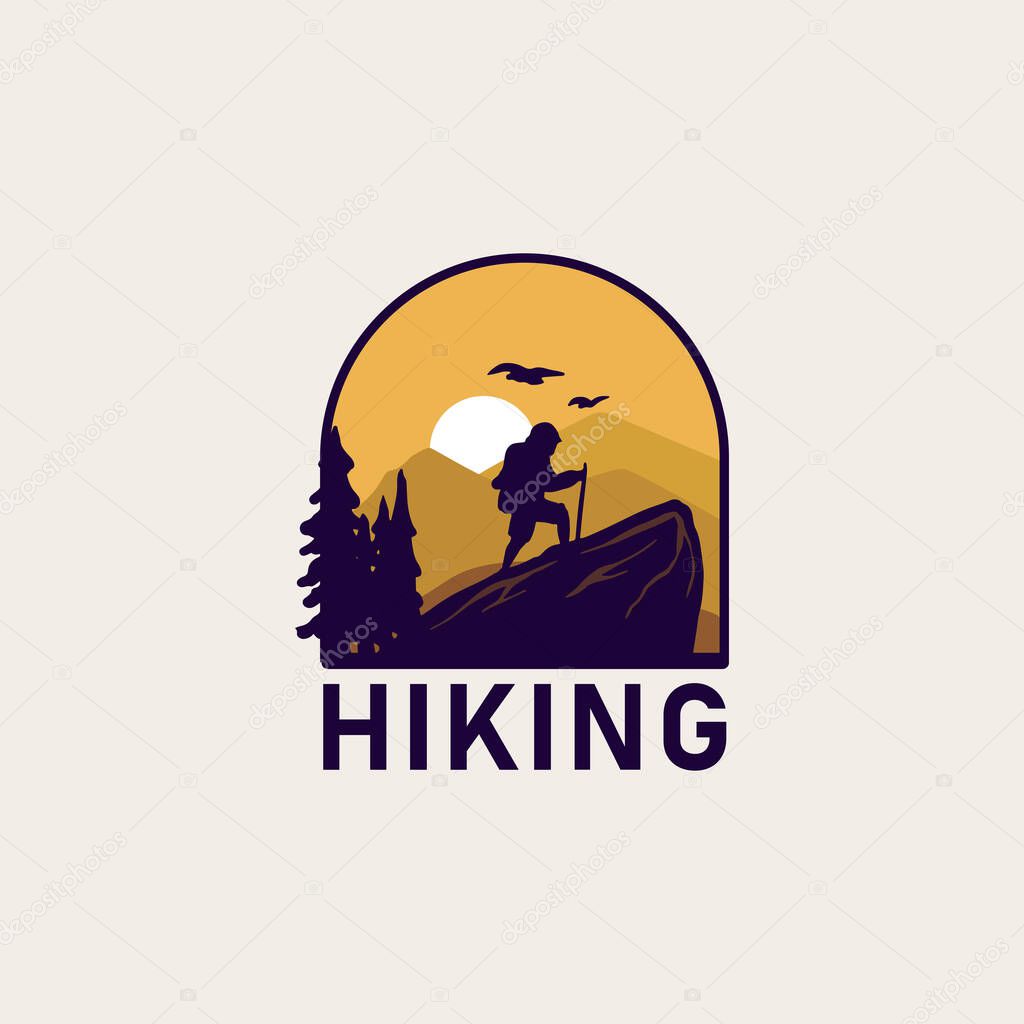 Hiking logo, vector illustration 