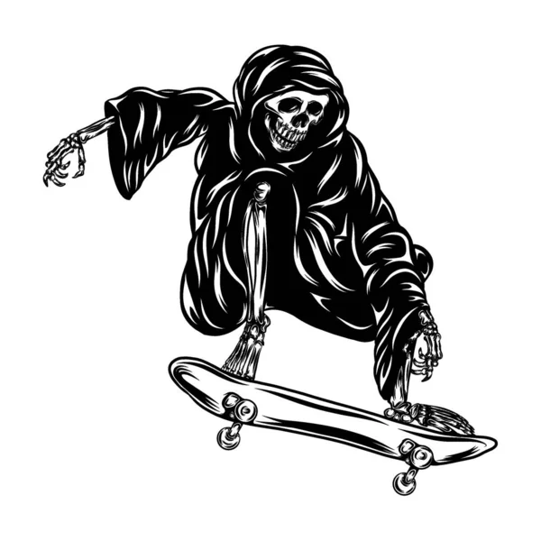 Animação Tatuagem Sombrio Usando Capô Jogando Skate — Vetor de Stock