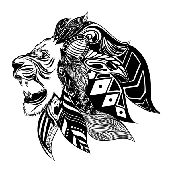Animation Tête Lion Avec Signe Indien Avec Bel Ornement — Image vectorielle