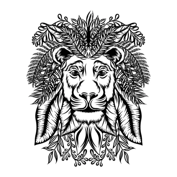 Иллюстрация Льва Углом Цветочным Орнаментом — стоковый вектор
