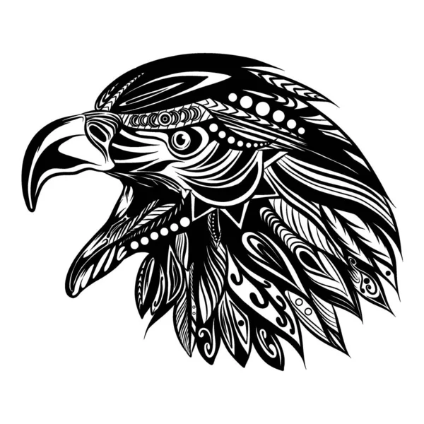 Hand Draw Doodle Art Head Eagle Beautiful Ornament — Stock Vector