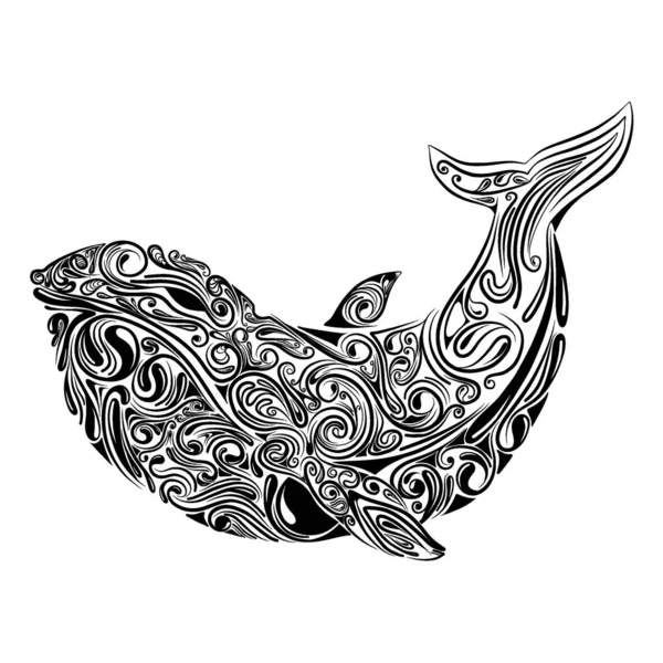 Illustration Big Whale Beautiful Art Tattoo Inspiration — Stock Vector