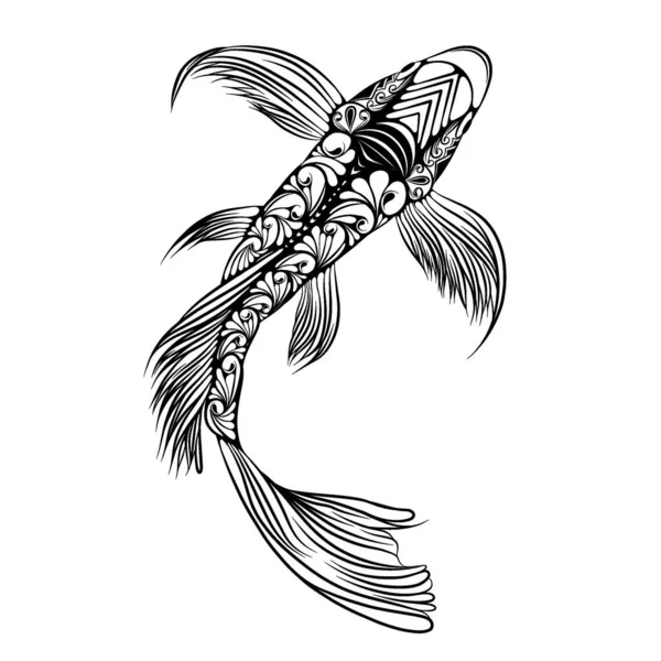 Ilustracja Wielkiej Ryby Koi Pięknym Ogonem Ciałem Pełnym Zentangle Doddle — Wektor stockowy