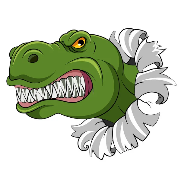 Caricatura Del Dinosaurio Verde Con Los Dientes Afilados Hacia Fuera — Vector de stock