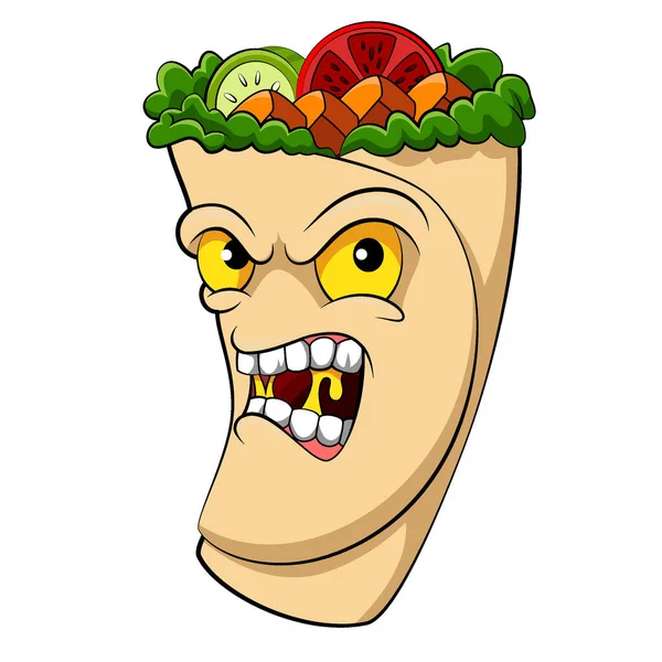 Illustration Snack Wrap Monster Vegetables Meat Mascot Restaurant — Stock Vector