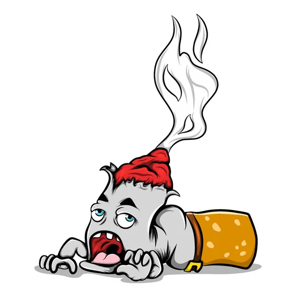 Ілюстрація Горіння Цигарки Повзання Тому Він Втомився Від Вогню Голові — стоковий вектор