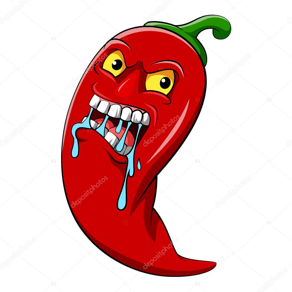The illustration of the red chili with hot face for the spicy delicious food