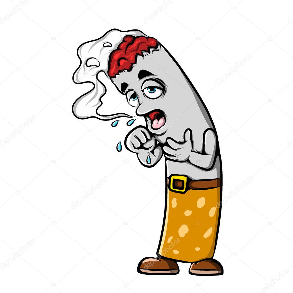 The illustration of the burning cigarette is coughing because of the emitting some on his head