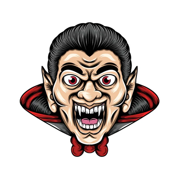Illustrationen Dracula Med Vassa Tänder Och Stora Ögon Han Använder — Stock vektor