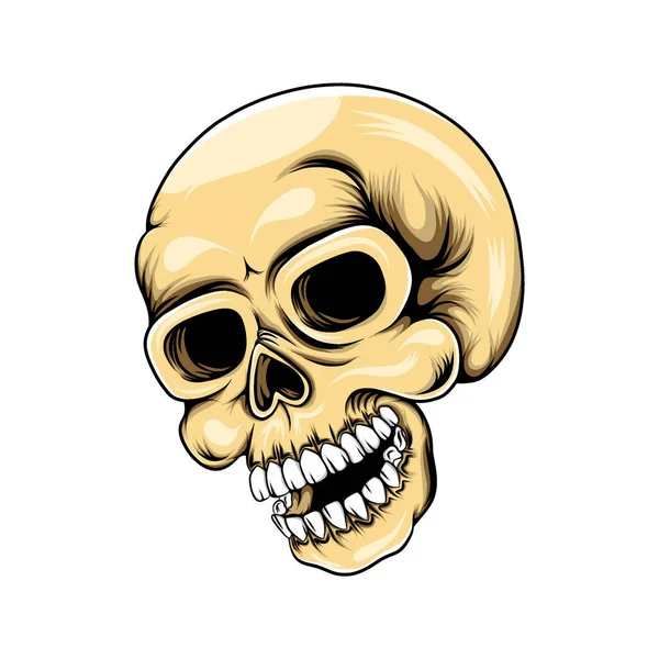 Illustration Crâne Tête Mort Avec Grand Sourire Tournage Latéral — Image vectorielle