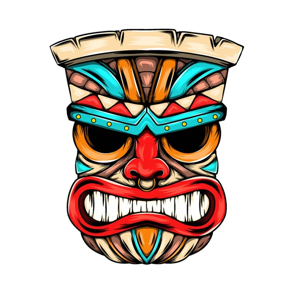 Illustration Angry Face Mask Tiki Island Bright Colour Ornament — Stock Vector