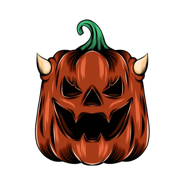 Ilustración Calabaza Monstruo Rojo Con Cuerno Pequeño Para Inspiración Halloween — Vector de stock