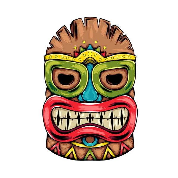 Illustration Tiki Island Traditional Mask Big Smile Mask Party — Stock Vector