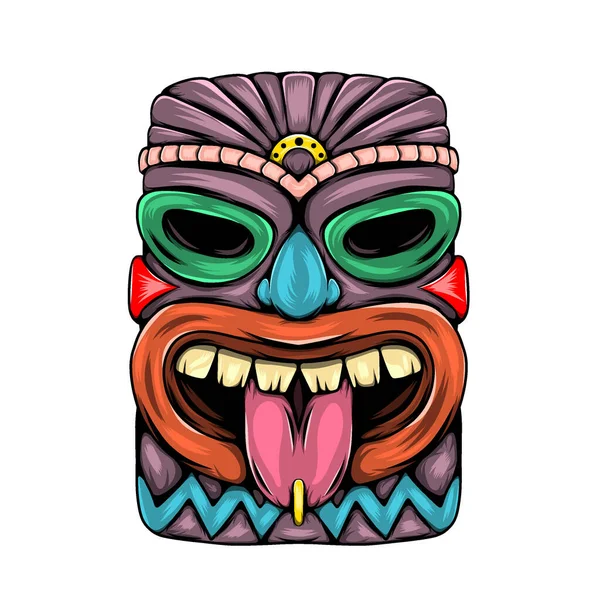 Illustration Statue Caractéristique Île Tiki Avec Langue Ouverte Couleur Pourpre — Image vectorielle