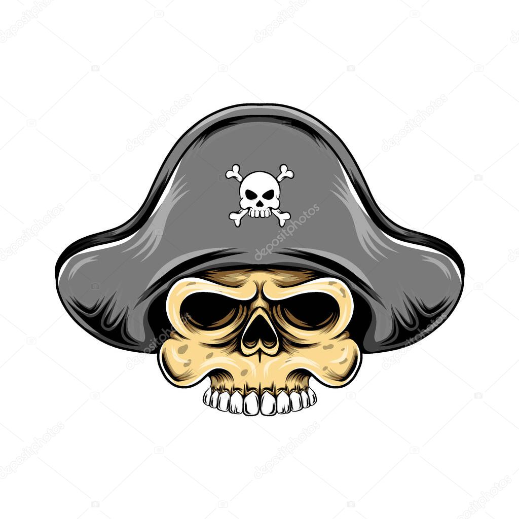 The illustration of the pirates skull head with the pirates hat for the big ship logo inspiration