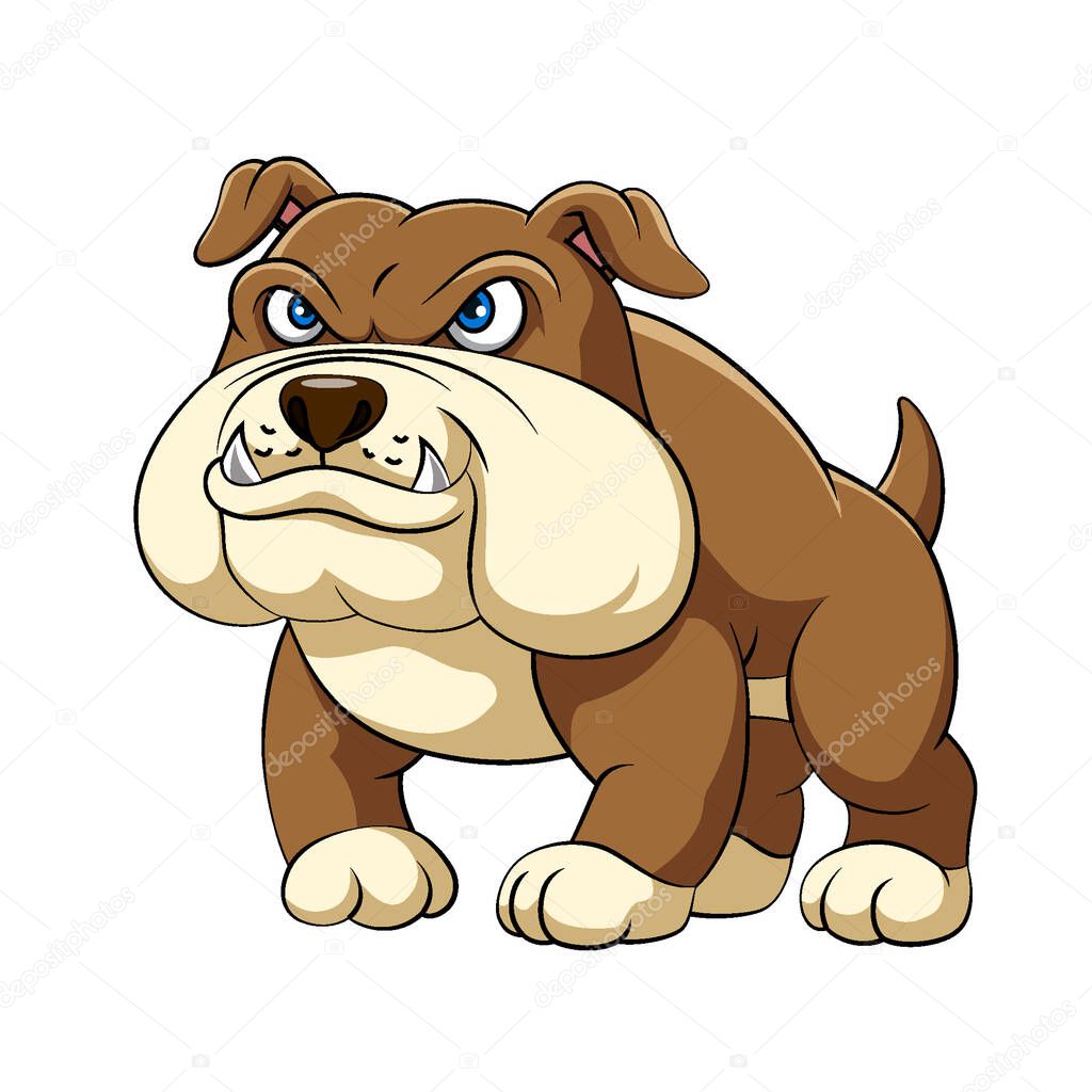 The illustration of the dashing bulldog is standing with big body and sharp teeth