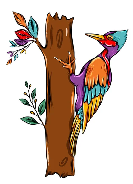 Ilustracja Dzięcioła Kolorowymi Ptasimi Piórami — Wektor stockowy