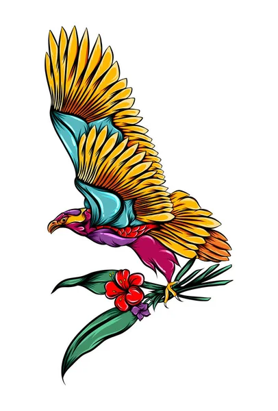 Beautiful Color Eagle Holding Some Flower Stalks Illustration — Stock Vector