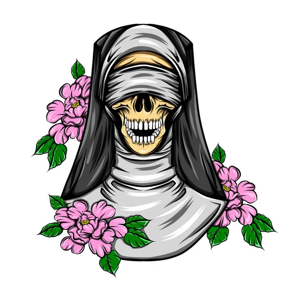 Die Blinde Totenkopf Nonne Mit Zufällig Gefärbten Blumen Für Die — Stockvektor