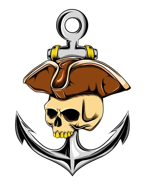 Ilustração Crânio Dos Piratas Parte Superior Chapéu Com Grande Âncora — Vetor de Stock