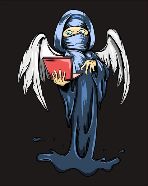 Anjo Morte Está Segurando Laptop Ilustração —  Vetores de Stock