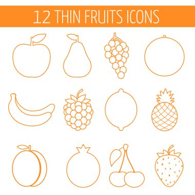 meyve simge seti. Yemek, Restoran Menü ve vejetaryen yemek için renkli şablonu