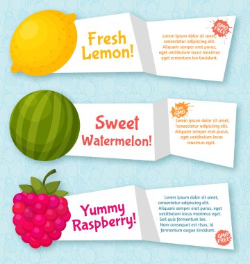 meyve afiş ayarlayın. Yemek, Restoran Menü ve vejetaryen yemek için renkli şablonu