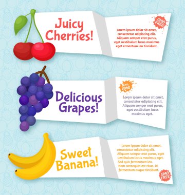 meyve afiş ayarlayın. Yemek, Restoran Menü ve vejetaryen yemek için renkli şablonu