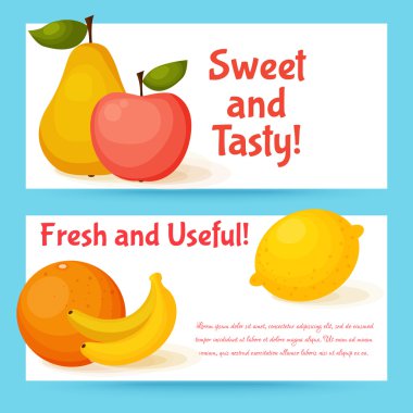 meyve afiş ayarlayın. Yemek, Restoran Menü ve vejetaryen yemek için renkli şablonu