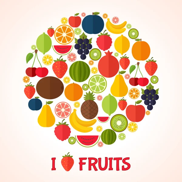 Früchte im Hintergrund. Bunte Vorlage zum Kochen, Restaurantmenü und vegetarische Kost — Stockvektor