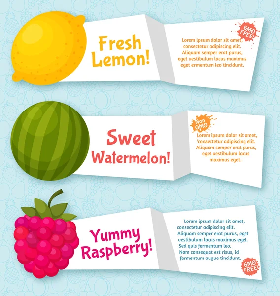 meyve afiş ayarlayın. Yemek, Restoran Menü ve vejetaryen yemek için renkli şablonu