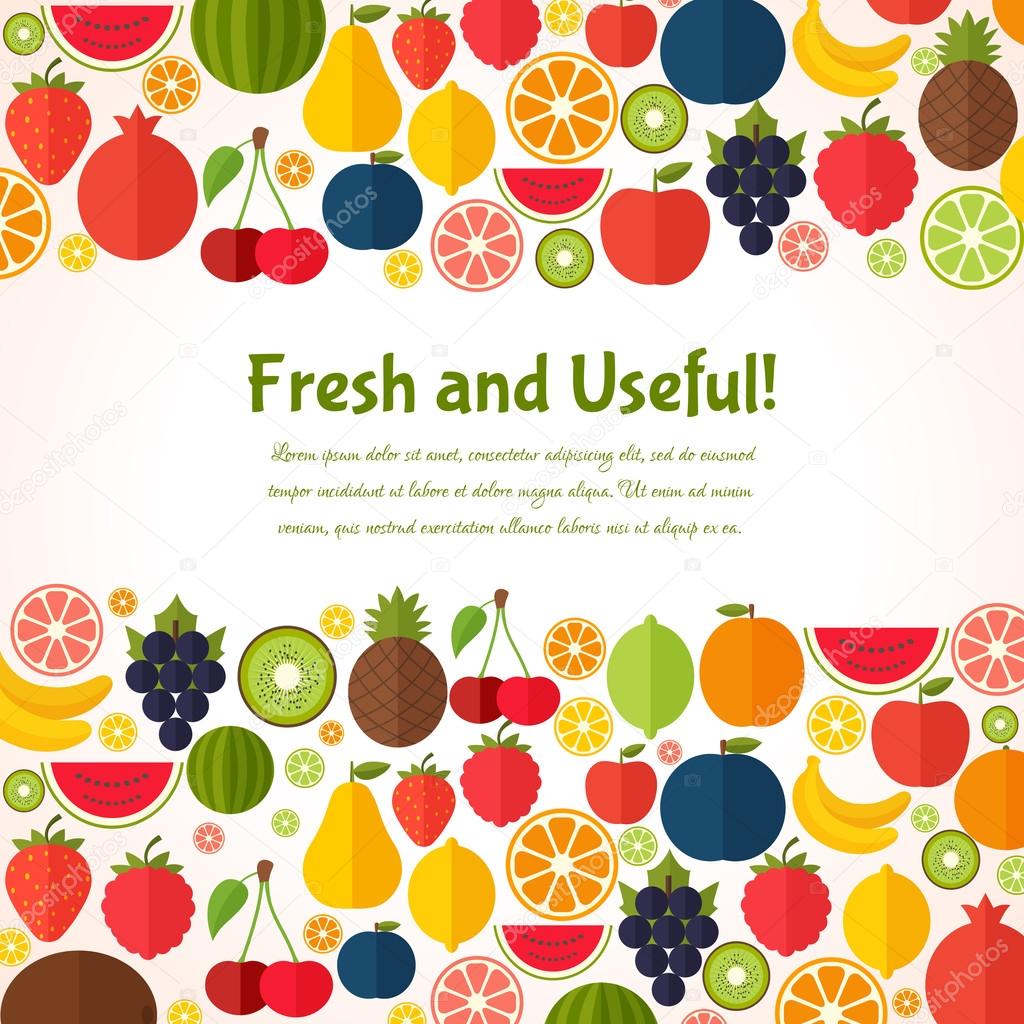 Fruits background. Colorful template for cooking, restaurant menu and vegetarian food