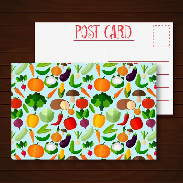 Postal con frutas y verduras . — Vector de stock