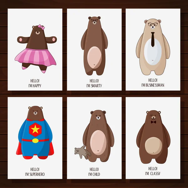 Καρτ ποστάλ με αστείο καρτούν hipster αρκούδες. — Διανυσματικό Αρχείο