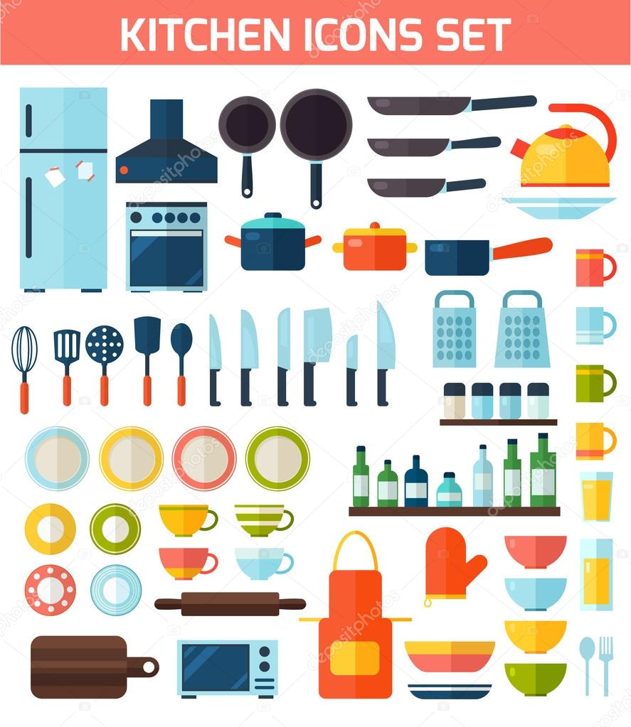 Flat kitchen and cooking icons. 