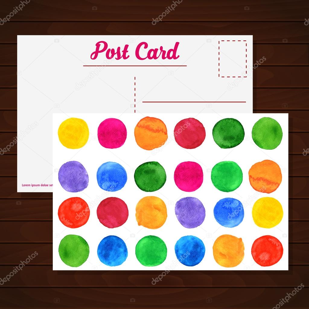 Postcard with watercolor abstract background. 
