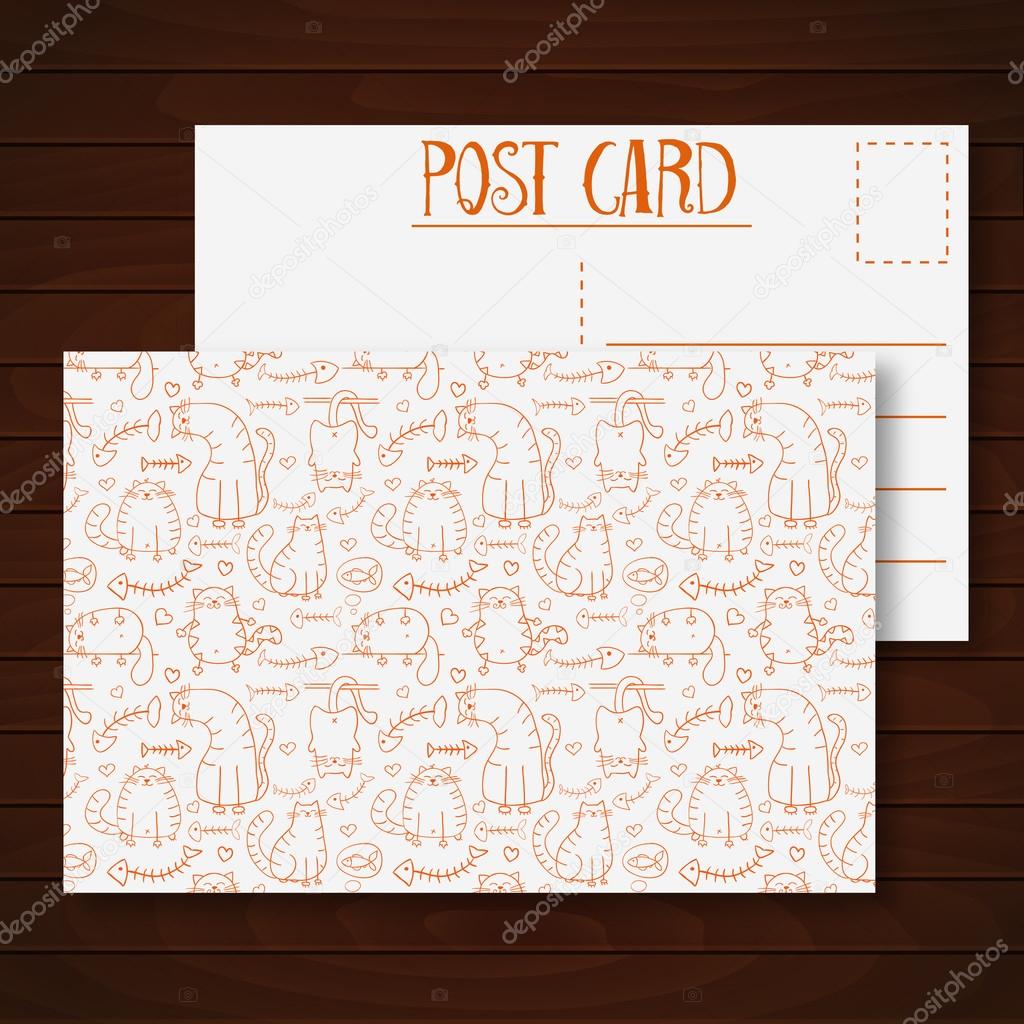 Postcard with funny cartoon sketch cats