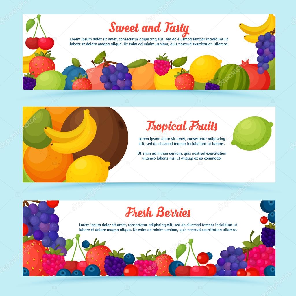 Fruits banners vector illustration. 