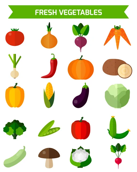 Conjunto de iconos de verduras frescas . — Vector de stock